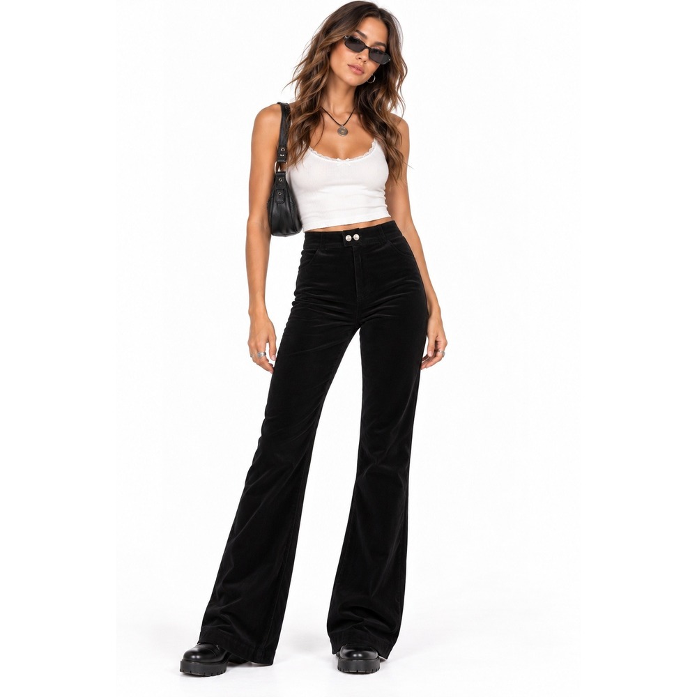 Vintage Y2K Bebe Black Corduroy Flare Pants sz 28 High Rise Trousers 2000s Retro